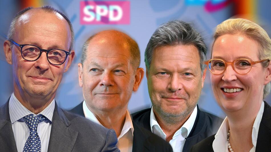 "Das Quadrell" mit (v.l.) Friedrich Merz (CDU/CSU), Olaf Scholz (SPD), Robert Habeck (Bündnis ...