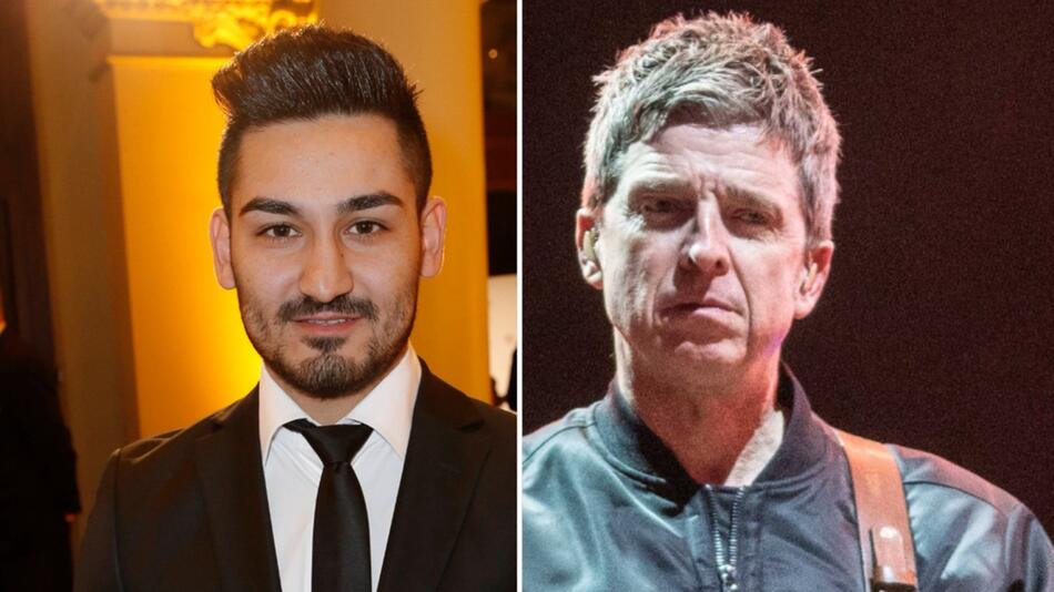 Fußball-Star İlkay Gündoğan (li.) und sein berühmter Fan Noel Gallagher