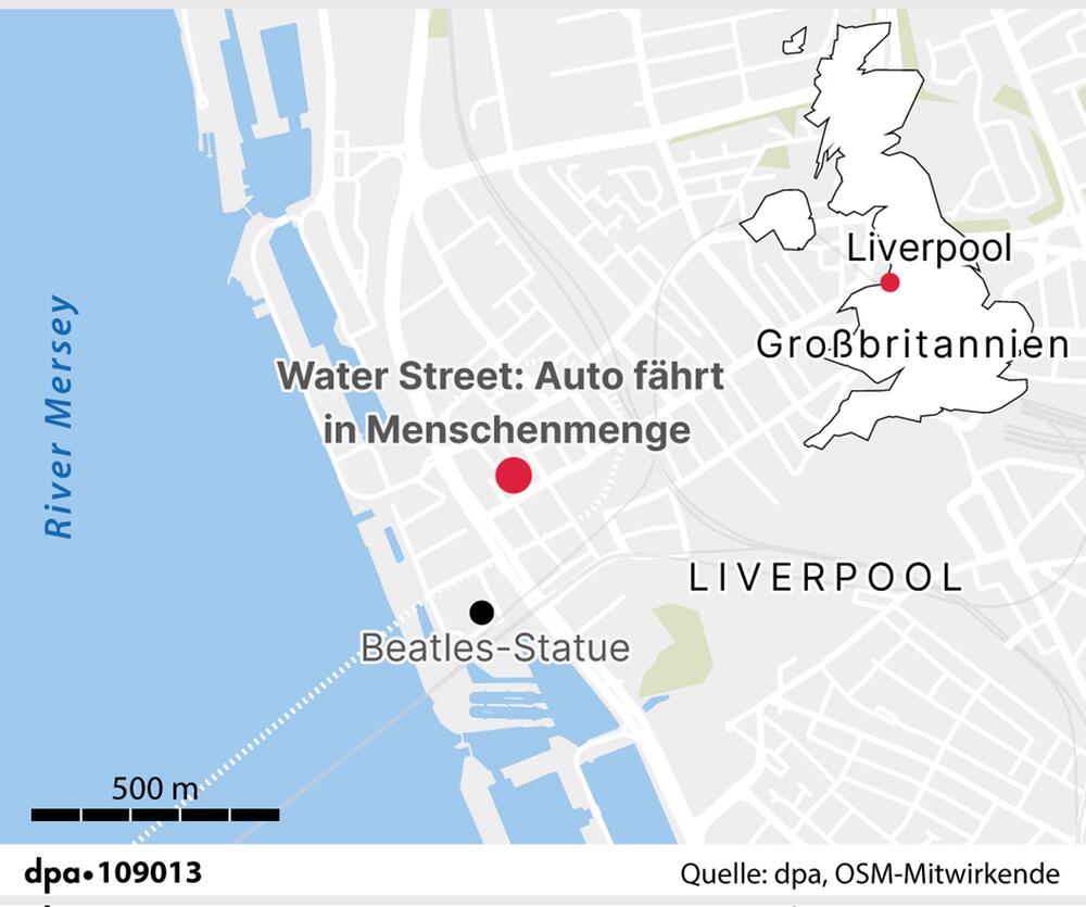 Grafik-Karte: "Verortung des Unfalls in Liverpool"