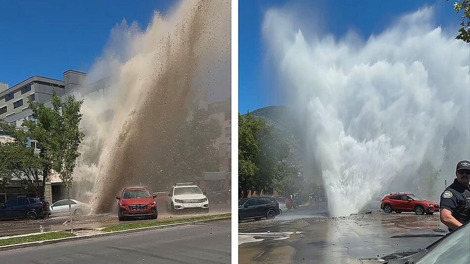 Massive Fontäne: Wasserrohrbruch reißt Senkloch in Utahs Innenstadt