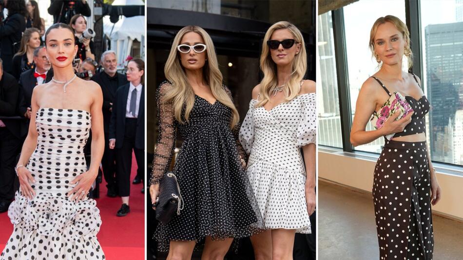 Amy Jackson-Westwick, Paris & Nicky Hilton sowie Diane Kruger in sommerlichen Outfits mit Polka ...