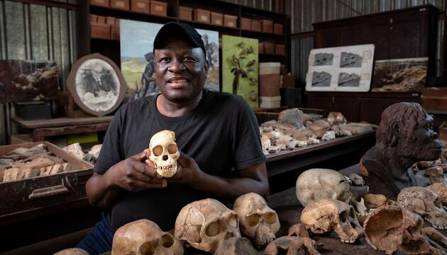 Fossiltechniker Andrew Phaswana im Gusslabor