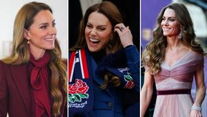 Prinzessin Kate (v.l.) in einem bordeauxroten Mantel und einem kobaltblauten Mantel von ...