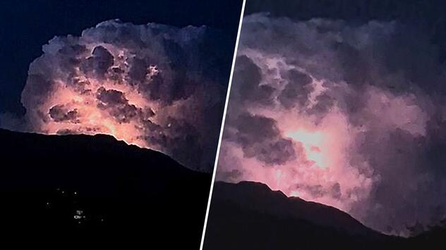 Feuerwerk der Natur: Gewitter lässt Wolke über Dorf in Italien leuchten