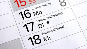 Kalender, der die Tage von Rosenmontag bis Aschermittwoch zeigt