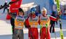 Marco Schwarz (M.) triumphierte vor Lucas Pinheiro Braathen (l.) und Stefan Brennsteiner