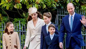 Prinz William und Prinzessin Kate mit ihren Kindern auf dem Weg zum Ostergottesdienst.