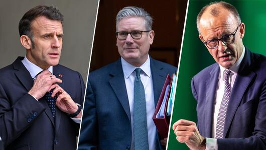 Emmanuel Macron (l.), Keir Starmer (M.) und Friedrich Merz (r.)