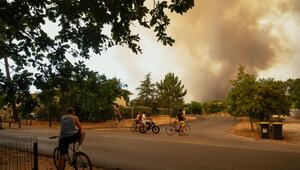 Menschen beobachten die Rauchwolken von Waldbränden