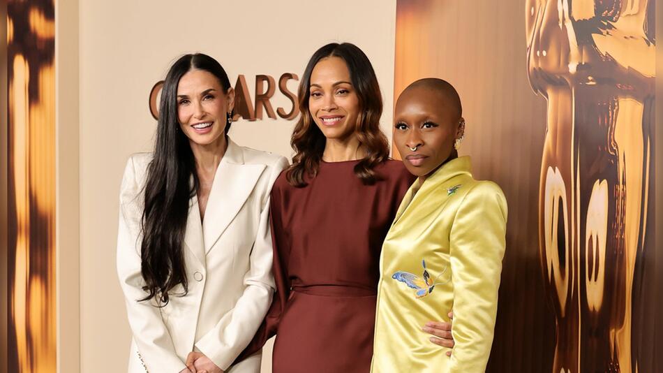 Demi Moore (v.l.), Zoe Saldaña und Cynthia Erivo hoffen auf einen Oscar. Wenige Tage vor der ...