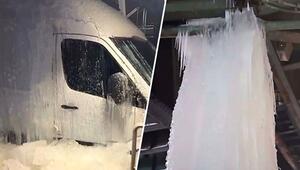 Kälteschock: Transporter friert komplett zum Eisblock ein