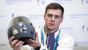 Wladislaw Heraskewytsch mit seinem vom IOC verbotenen Helm.