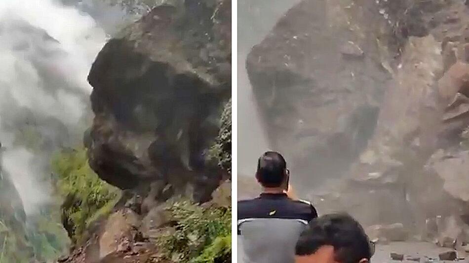 Gigant setzt sich in Bewegung: Felsbrocken blockiert Straße nach Erdrutsch in Indien