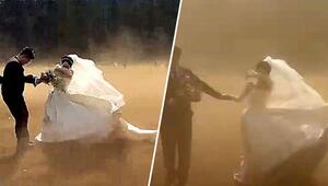 Turbulenter Start in die Ehe: Staubsturm unterbricht Hochzeit im Freien