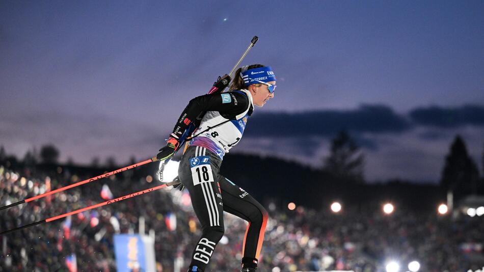 Die deutsche Biathletin Franziska Preuß im WM-Einsatz im Einzel in Nove Mesto