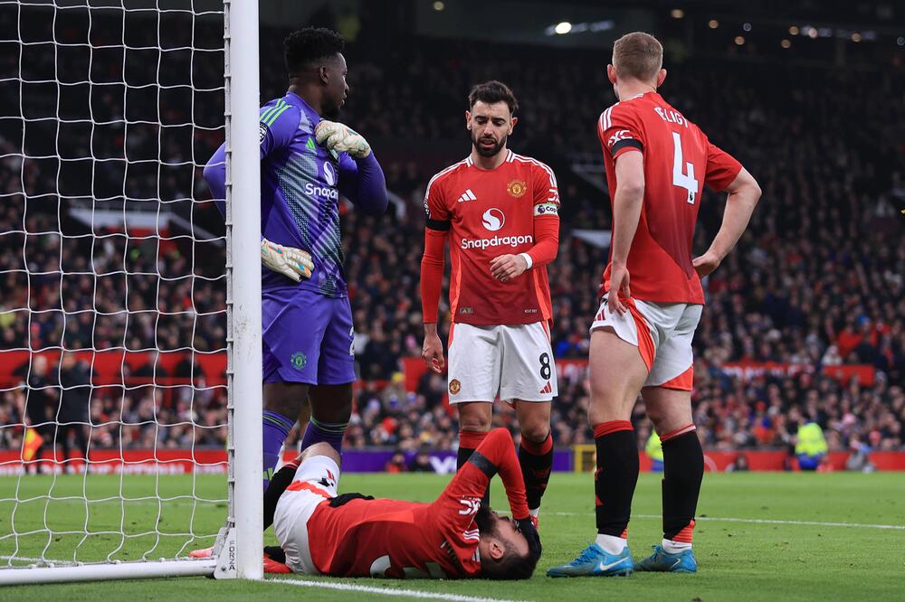 V.l.n.r.: Andre Onana, Noussair Mazraoui, Bruno Fernandes und Matthijs de Ligt.