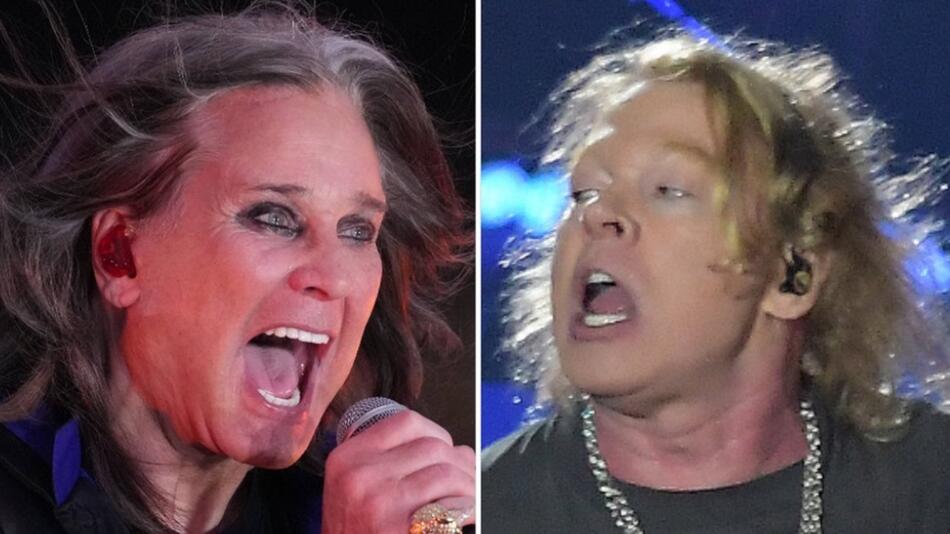 Ozzy Osbourne (l.) begrüßte bei seinem Abschiedskonzert seinen Kollegen Axl Rose hinter der ...
