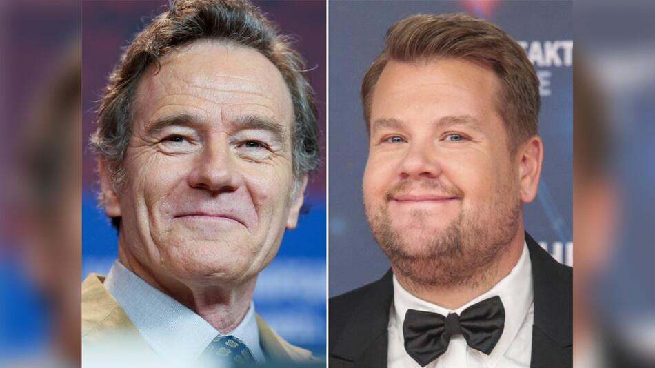 Peinliches Treffen von Bryan Cranston (l.) und James Corden.