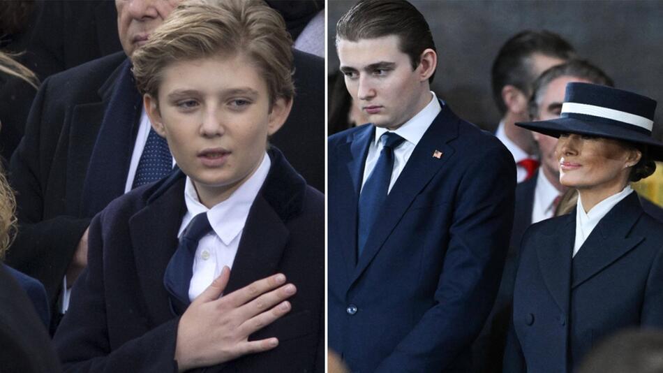 Barron Trump (l.) bei der Amtseinführung 2017 und acht Jahre später. Längst überragt er seine ...