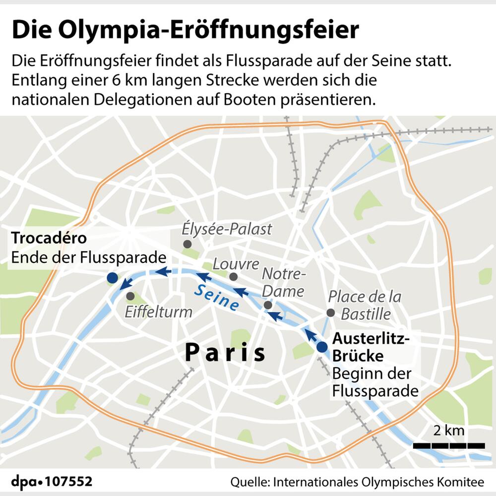 Die Route der Olympia-Eröffnungsfeier in der Grafik