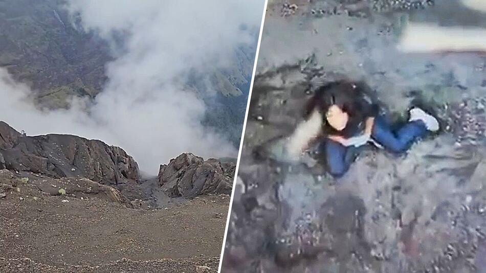 500 Meter abgestürzt: Touristin sitzt in aktivem Vulkan in Indonesien fest
