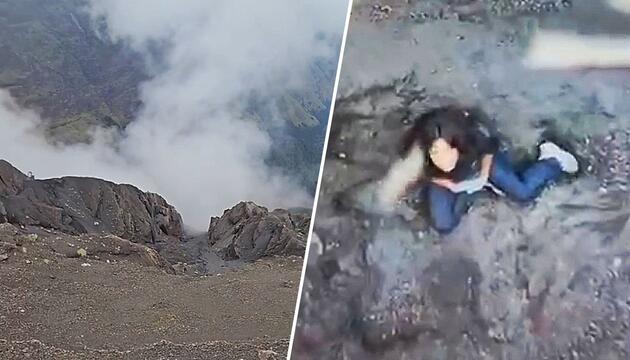 500 Meter abgestürzt: Touristin sitzt in aktivem Vulkan in Indonesien fest