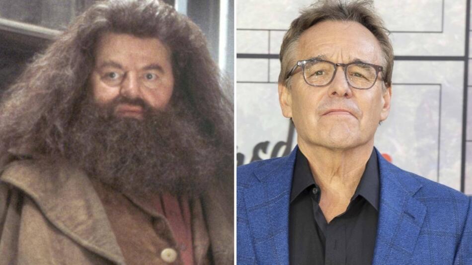 Chris Columbus neben dem originalen Hagrid-Darsteller Robbie Coltrane.