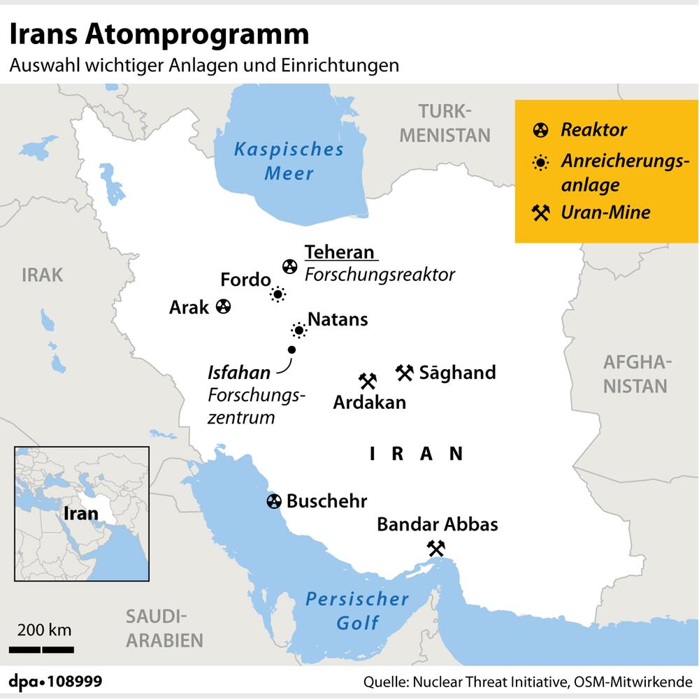 Grafik-Karte: Irans Atomprogramm: Übersicht über wichtige Anlagen und Einrichtungen