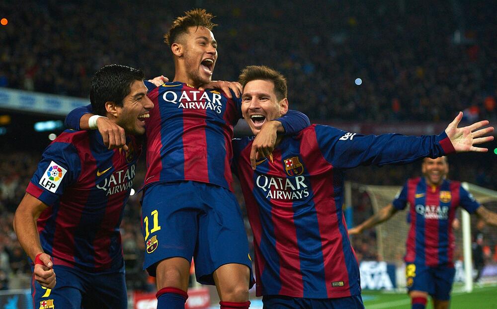 Neymar (m), Luis Suárez (l) und Lionel Messi (r.)