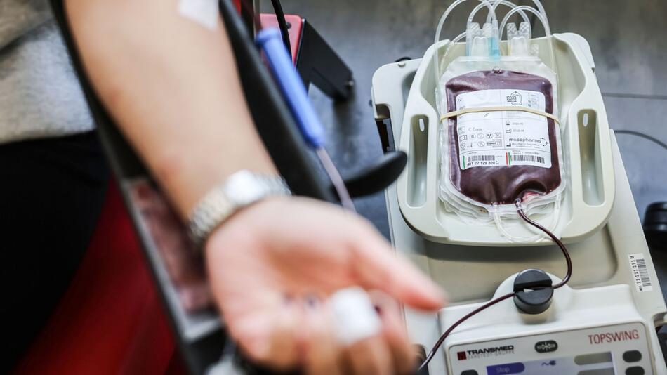 Eine Person spendet Blut im DRK-Blutspendezentrum