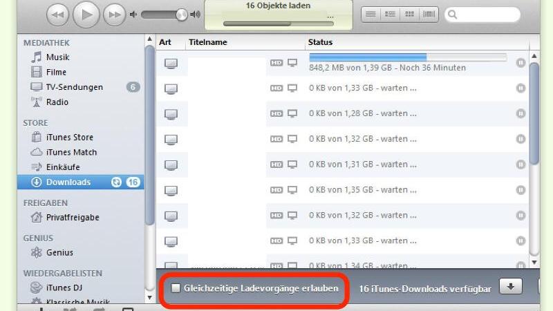 Download-Einstellungen bei iTunes