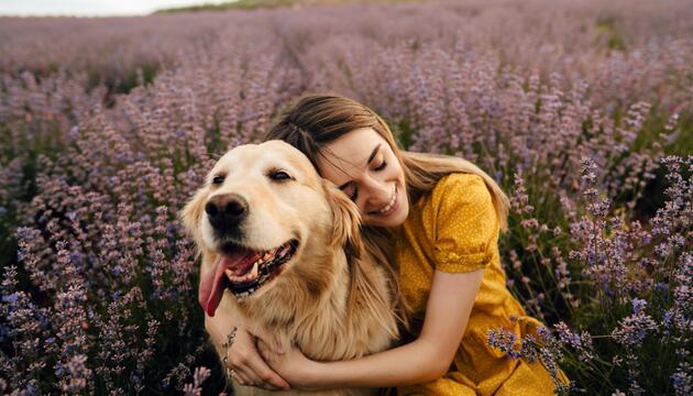 Frau mit Golden Retriever