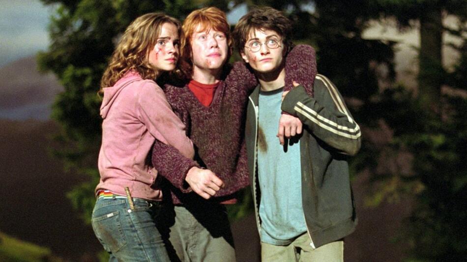 Emma Watson mit ihren "Harry Potter"-Co-Stars Rupert Grint (M.) und Daniel Radcliffe.