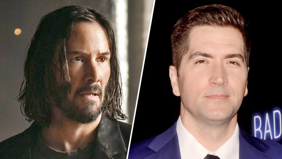 Keanu Reeves in "Matrix Resurrections", daneben "Matrix 5"-Regisseur und Drehbuchautor Drew Goddard.