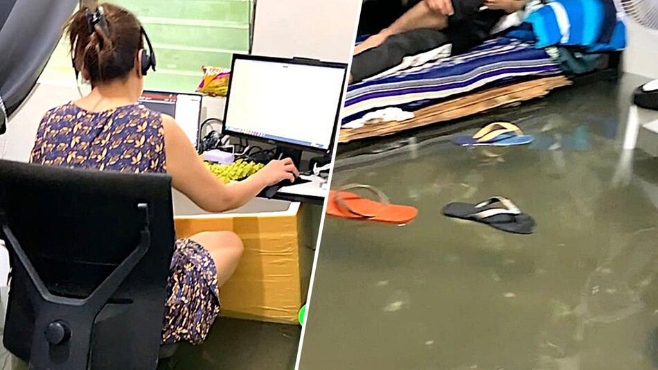 Zoom-Call im Taifun: Kundenbetreuerin trotzt Fluten bei der Arbeit