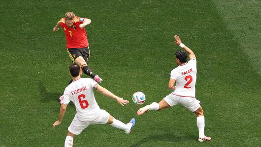 Belgiens Kevin De Bruyne schießt.