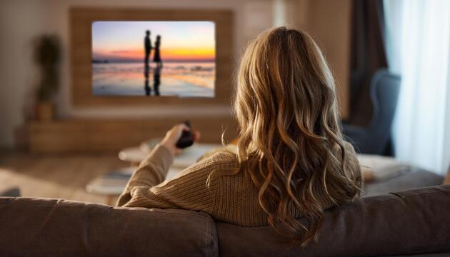 Symbolbild Frau schaut in TV-Gerät 