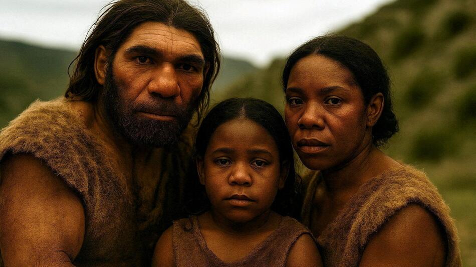 Familie aus Neandertalern und Homo sapiens