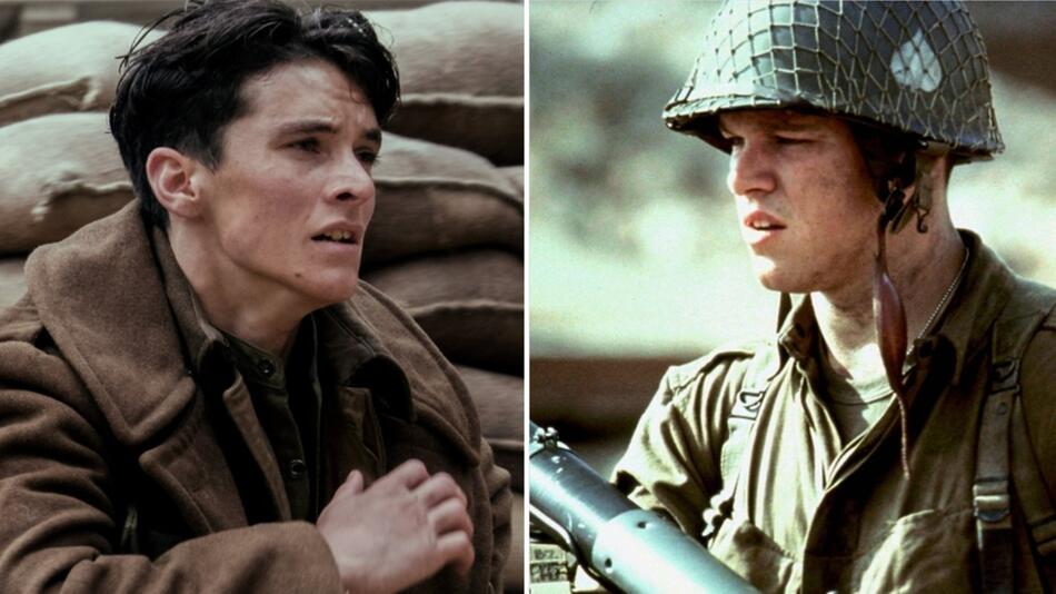 Fionn Whitehead (l.) in "Dunkirk" und Matt Damon in "Der Soldat James Ryan".