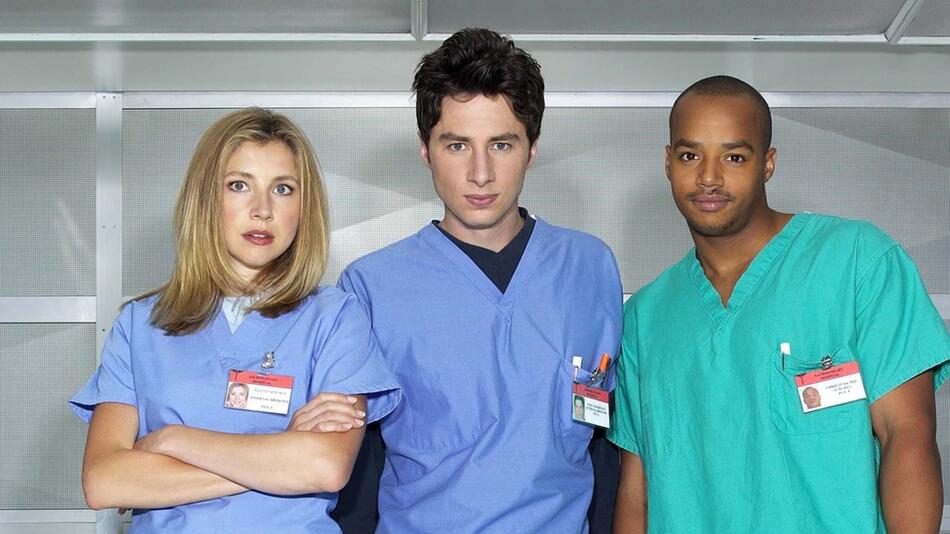 Sarah Chalke, Zach Braff und Donald Faison (r.) waren die Hauptstars von "Scrubs".