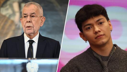Bildkombo Alexander Van der Bellen & JJ