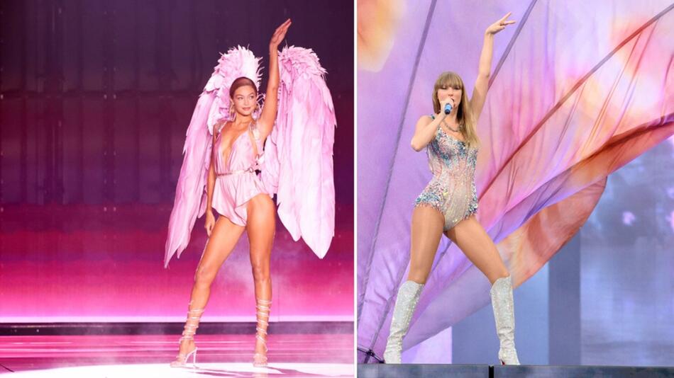 Gigi Hadid (l.) zeigte auf dem Laufsteg, was sie von Taylor Swift gelernt hat.