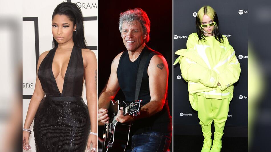 Unter anderem Nicki Minaj (l.), Jon Bon Jovi und Billie Eilish sehen den Einsatz von Künstlicher ...