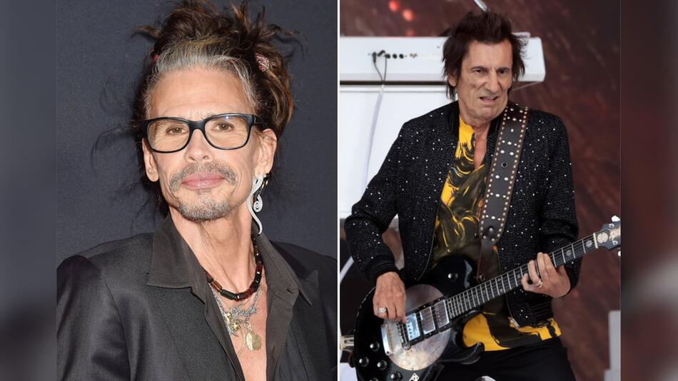 Steven Tyler (l.) und Ronnie Wood teilten sich bei dem Musikevent die Bühne.