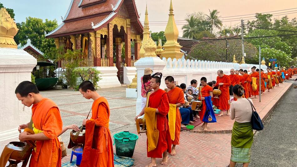 Almosengang "Sai Bat" der Mönche in Luang Prabang