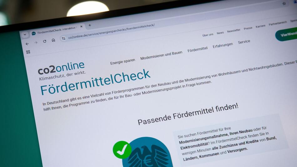 Webseite des Fördermittelchecks bei co2online