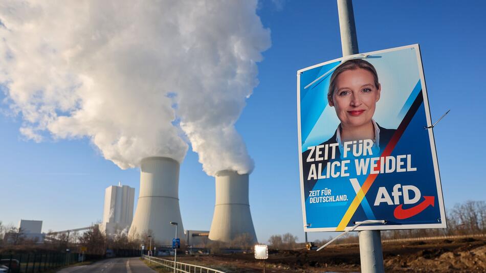 Wahlkampf AfD - Wahlkplakat vor Braunkohlekraftwerk