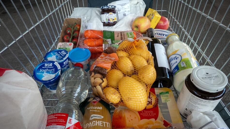 Einkaufswagen mit verschiedenen Lebensmitteln