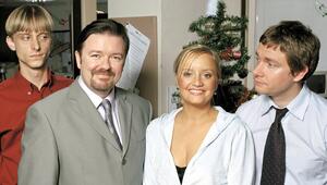 V.l.: MacKenzie Crook, Ricky Gervais, Lucy Davis und Martin Freeman in "The Office".