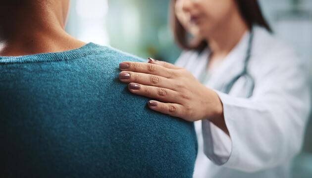 Ärztin legt einer Patientin empathisch die Hand auf die Schulter